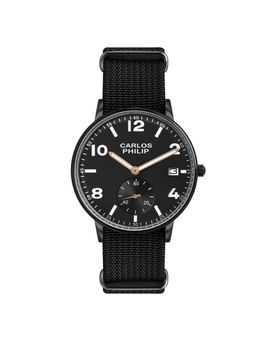 Carlos Philip - Men Minimalist Black Dial Classic Analog Watch with Date Display & Nylon Band (M)