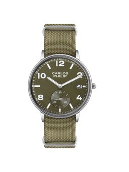 Carlos Philip - Men Minimalist Green Dial Classic Analog Watch with Date Display & Nylon Band (M)