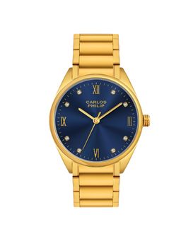 Carlos Philip - Men Analog Navy Blue Dial Crystal Hour Markers Watch with Roman Numeral Accents (M)