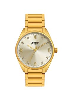 Carlos Philip - Men Analog Gold Dial Crystal Hour Markers Watch with Roman Numeral Accents (M)