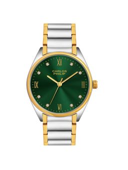 Carlos Philip - Men Analog Green Dial Crystal Hour Markers Watch with Roman Numeral Accents (M)
