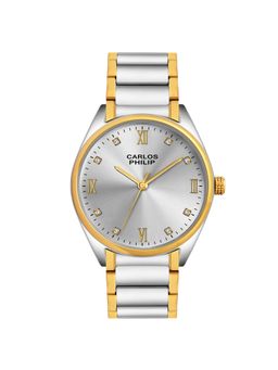 Carlos Philip - Men Analog Silver Dial Crystal Hour Markers Watch with Roman Numeral Accents (M)