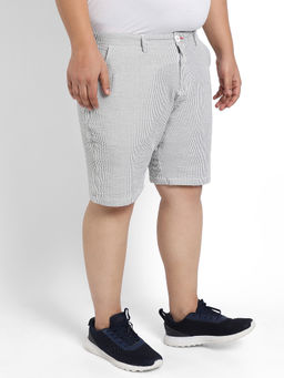Instafab Plus - Mens Light Grey Seersucker Stripe Shorts