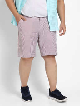 Instafab Plus - Mens Brown Seersucker Stripe Shorts