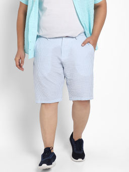 Instafab Plus - Mens Light Blue Seersucker Stripe Shorts