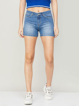 Xpose - Women Blue High-Rise Distressed Denim Shorts