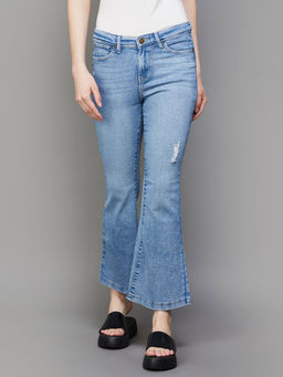 Xpose - Women Light Blue Comfort Flared High-Rise Low Distressed Stretchable Jeans