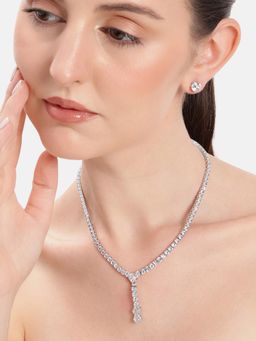 Estele - Rhodium Finish Drop Necklace Set