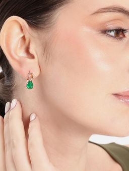 Estele - Gold Finish Green Crystal Hoop Earrings