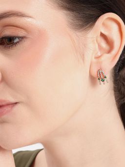 Estele - Gold Plated Green and White Crystal Hoop Earrings
