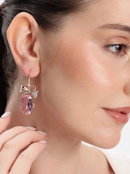 Estele - Rose Gold Pink Crystal Rectangle Dangler Earrings