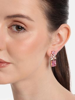 Estele - Gold Plated Pink Crystal Drop Earrings