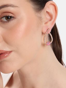 Estele - Gold Finish Pink Crystal Stud Earrings