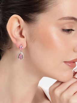 Estele - Gold Plated Pink Crystal Drop Earrings