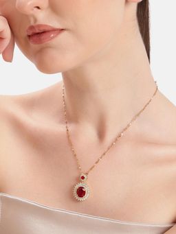 Estele - Gold Finish Red Crystal Pendant Chain