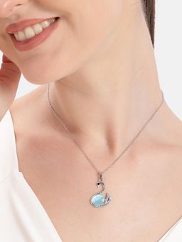 Estele - Rhodium Finish Blue Swan Pendant Chain Necklace