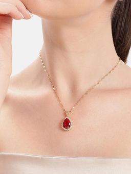 Estele - Gold Finish Red Crystal Center Stone Pendant