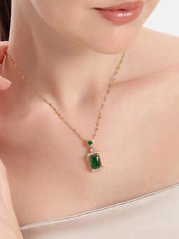 Estele - Gold Finish Green Crystal Pendant Necklace