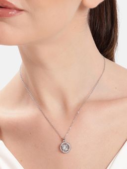 Estele - Rhodium Finish Circle Crystal Pendant Chain