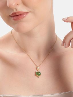 Estele - Gold Plated Green Leaf Pendant Necklace