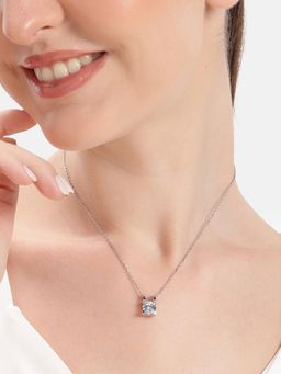 Estele - Rhodium Plated Round Pendant Necklace