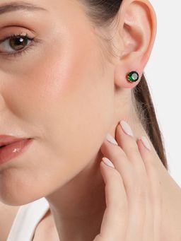 Estele - Gold Plated Green Crystal Stud Earrings
