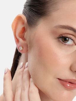 Estele - Gold Tone Square Shape Solitaire Stud Earrings