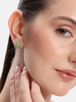 Estele - Gold Plated Green Enamel Oval Stud Earrings