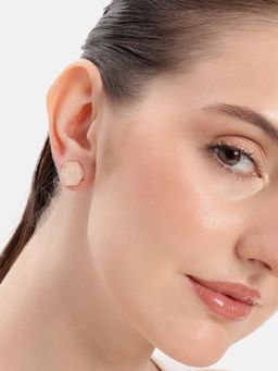 Estele - Rose Gold Tone Pink Enamel Round Stud Earrings