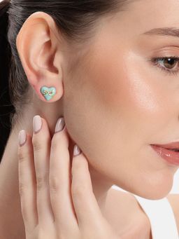 Estele - Gold Plated Blue Enamel Heart Stud Earrings