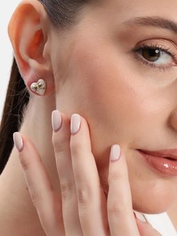 Estele - Gold-Toned White Enamel Heart Stud Earrings