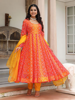 Asheera - Yellow Ombre Bandhani Anarkali Pant with Dupatta (Set of 3)