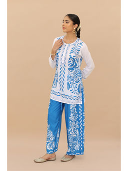 HOUSE OF KARI - Saba Chikankari Blue Kurti and Pant (Set of 2)