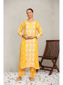 HOUSE OF KARI - Saba Chikankari Modal Cotton Yellow Kurta and Pant (Set of 2)