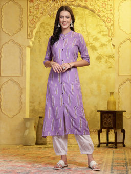 Stylum - Lavender Printed Rayon A-Line Kurta and Salwar (Set of 2)