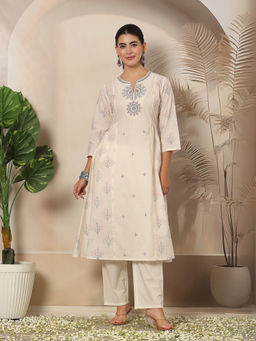 Nayam by lakshita - Pink Embroidered Yoke Round Neck Flared Kurta and Pant (Set of 2)