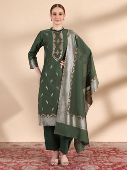 Kidar - Women Ethnic Wear Green Cotton Silk Kurta Pant with Dupatta (Set of 3)