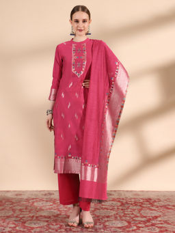 Kidar - Women Ethnic Wear Pink Cotton Silk Kurta Pant with Dupatta (Set of 3)