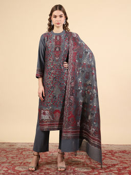 Kidar - Women Grey Ethnic Wear Cotton Silk Kurta Pant with Dupatta (Set of 3)