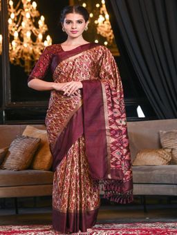 Beatitude - Purple Digital Print Soft Blended Silk Saree with Zari Border with Unstitched Blouse