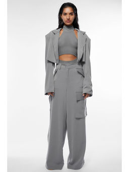Deme - Grey Body Suit With Pants And Cape (Set of 3)