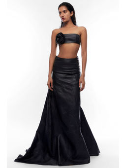 Deme - Black Tube Crop Top With Skirt (Set of 2)