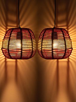 ExclusiveLane - Jute Shimmers Handwoven Spherical Hanging Pendant Lamp In Jute & Iron (Set of 2)