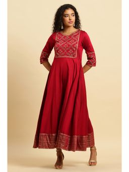 W - Red Panelled Embroidered Festive Dress
