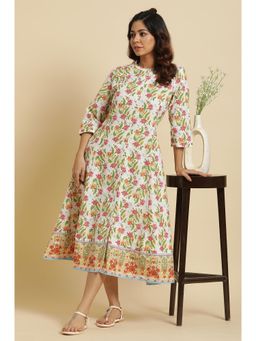 W - Flared Dress In Multi-Coloured Floral Print White