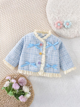 Hopscotch - Girls Blue Ruffle Embellished Full-Sleeve Jacket