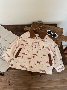 Hopscotch - Boys Beige Text Print Full-Sleeve Denim Jacket