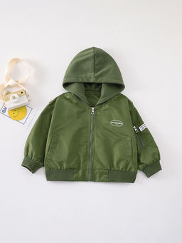Hopscotch - Boys Green Text Print Full-Sleeve Hooded Jacket