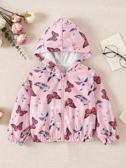 Hopscotch - Girls Pink Butterfly Print Hooded Jacket