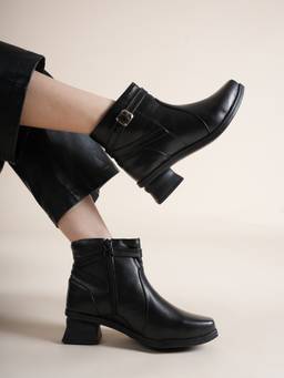 Drop Bold - Black Square Toe Block Synthetic Pair Of Casual Boots